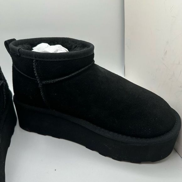 CUSHIONAIRE Women's Genuine Suede pull platform boot +Memory Foam 7.5 BLACK - Picture 6 of 7